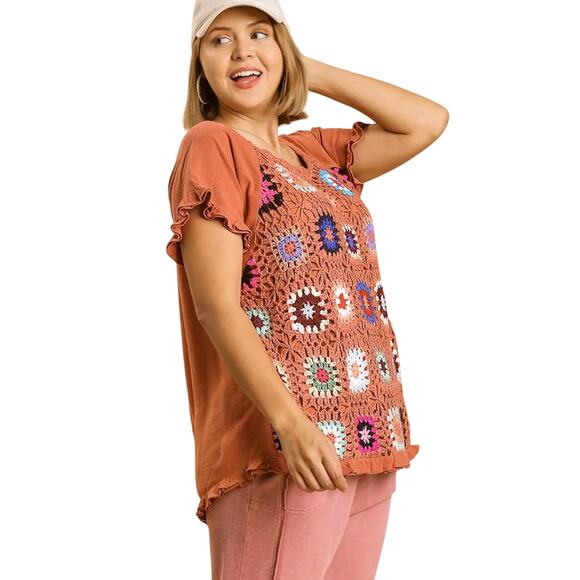 NWT Umgee crochet top in terracotta 1X - Picture 1 of 3
